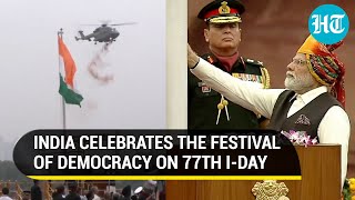 IAF's Dhruv Choppers Shower Petals As PM Modi Unfurls Tricolour At Red Fort | 77th I-Day