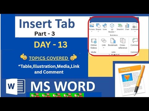 Microsoft Word Tutorial |MS Word Insert tab tutorial# table# link # ...