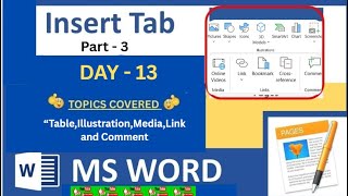 Microsoft Word Tutorial |MS Word Insert tab tutorial# table# link  #illustration #media #comment