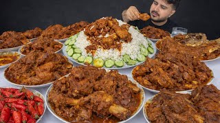 ASMR; Eating Spicy Chicken Legs Spicy Mutton Nulli Curry Spicy Fish Curry with Rice Red Whole Chilli