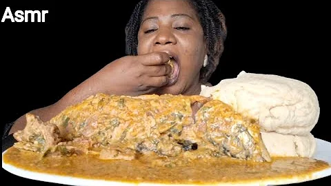 Nigeria food ASMR mukbang/ Peanut soup and fufu mukbang with mackerel fish/ African food ASMR