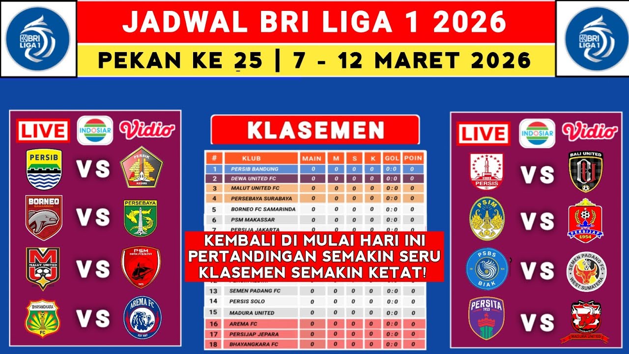 Jadwal Liga 1 2025 Pekan ke 25 - Persib vs Persik - Borneo FC vs Persebaya - Liga 1 Indonesia 2025