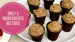 3 Ingredients Chocolate Mousse | Eggless Chocolate Mousse | Chocolate Mousse in Chocolate Cups