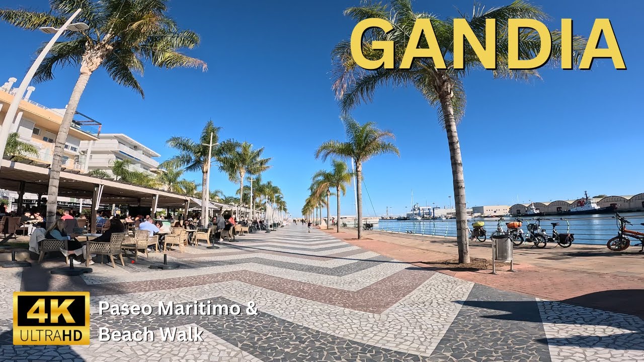 Gandia Beachwalk in Winter: Paseo Marítimo & Harbor Tour | 4K