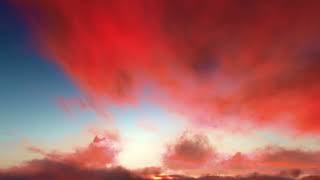 Red dramatic inspiring sunset or sunrise looping footage  ( CGI 4k Stock Footage )