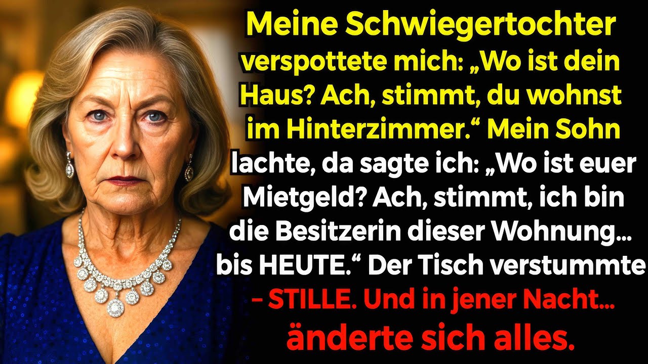 Beim Weihnachtsessen fragte mich meine Schwiegertochter vor allen Gästen: „Wo ist dein Zuhause, Renate? Ach, stimmt ja, du wohnst im Zimmer hinten.“ Mein Sohn lachte mit ihr. Ich hatte das Essen...