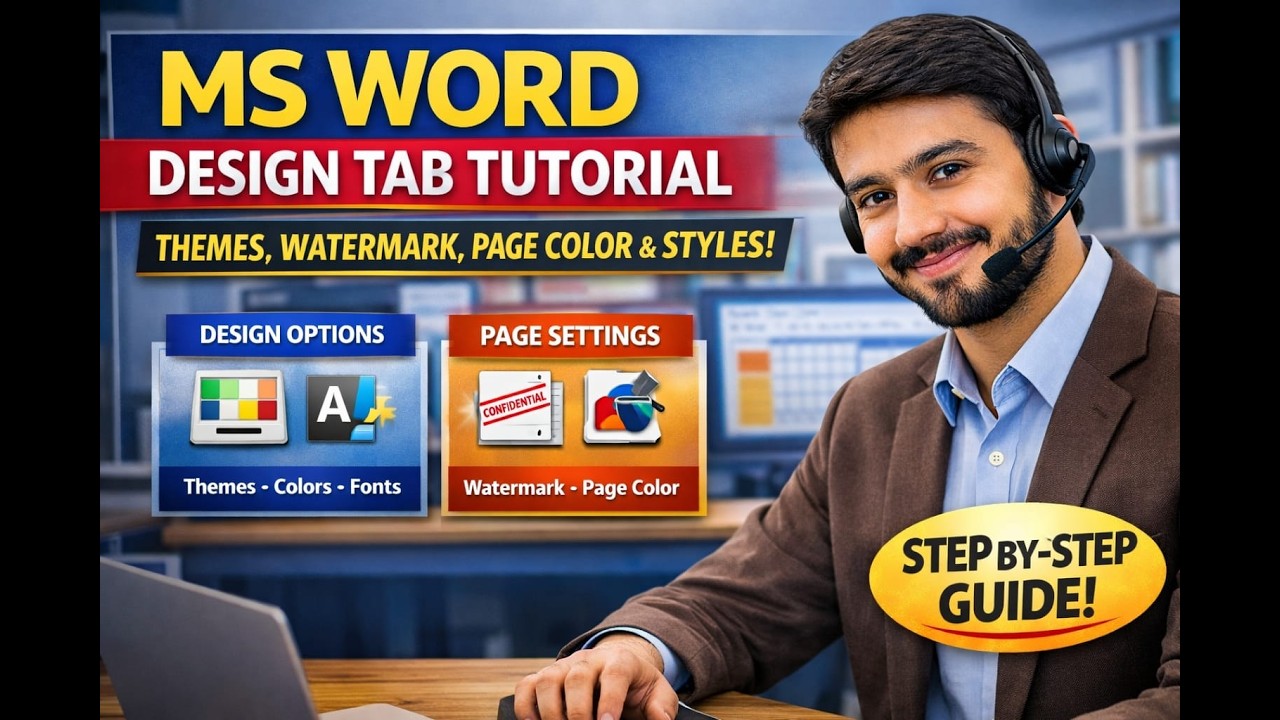 Ms Word Design Tutorial MS Word Design Tab Tutorial | Themes, Watermark, Page Color & Styles ...