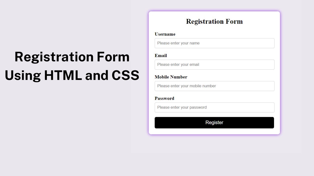 Registration Form Using HTML & CSS | Registration Form In HTML - YouTube
