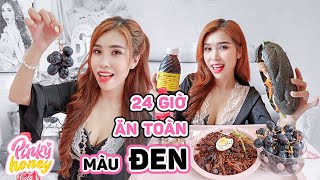 Trà Sữa Đen Thui Có Uống Được Không ? THỬ THÁCH 24 GIỜ ĂN TOÀN MÀU ĐEN  | PINKY HONEY