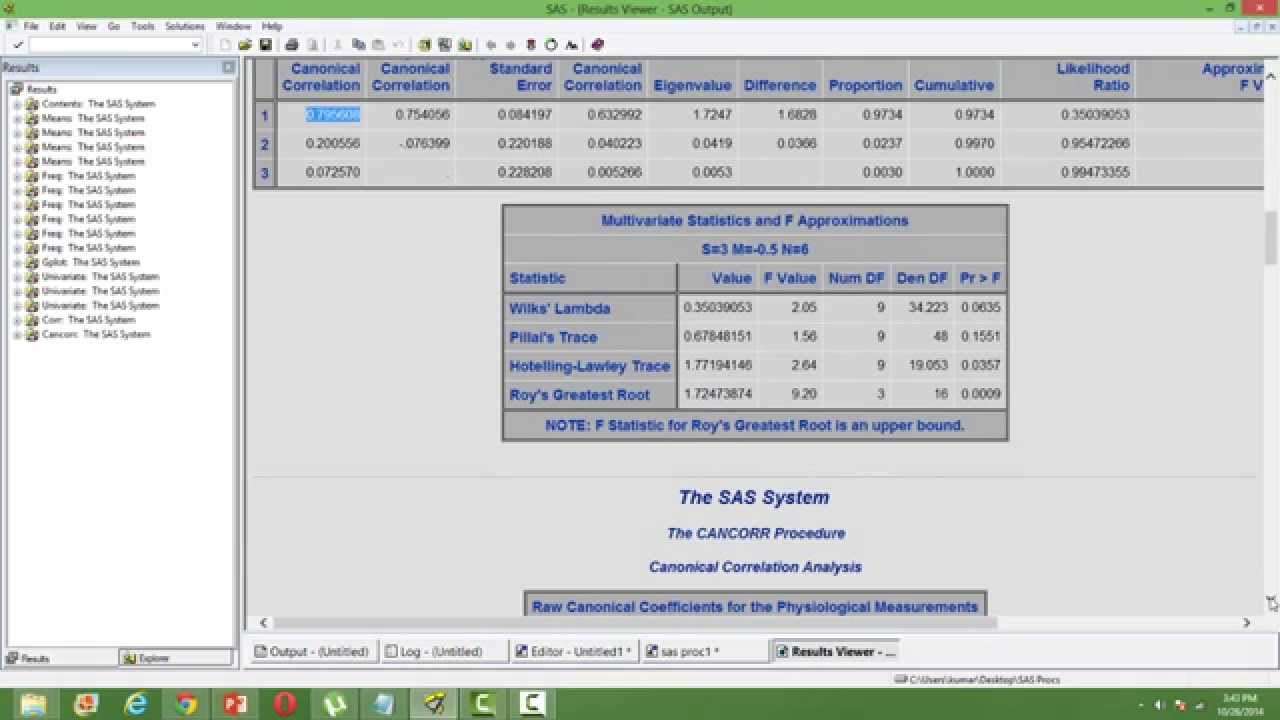 Canonical Correlation In Sas Proc Cancorr Youtube