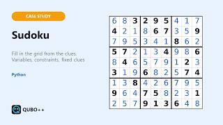 QUBO++ Case Study: Sudoku (Python) | 3-D variable array, constraints by axis, clues fixed by replace