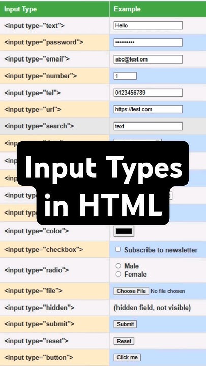Input types in html | html tags | all html tags list | input tag in ...