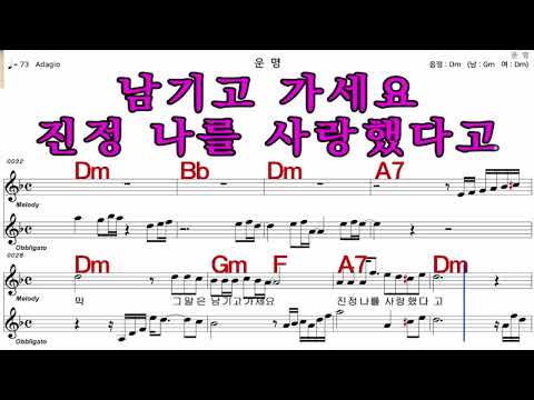 운명  최유나   가수처럼 엠알로  악보  노래 하기  여 원키  Dm
