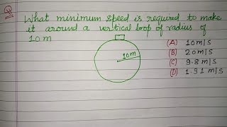 What minimum speed is required to make it around a vertical loop of radius of 10 m.. | neet physics