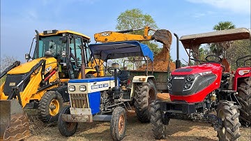JCB 3DX Backhoe Loading Red Mud In Swaraj Tractor VS Solis 4WD Tractor Trolley | JCB Tractor Cartoon