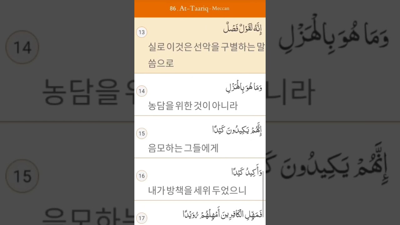 Surah_At_Taariq Ayat 10_17 | Arabic Text |With Korean Translation|#quran#surahtariq#القرآن_الكريم#꾸란