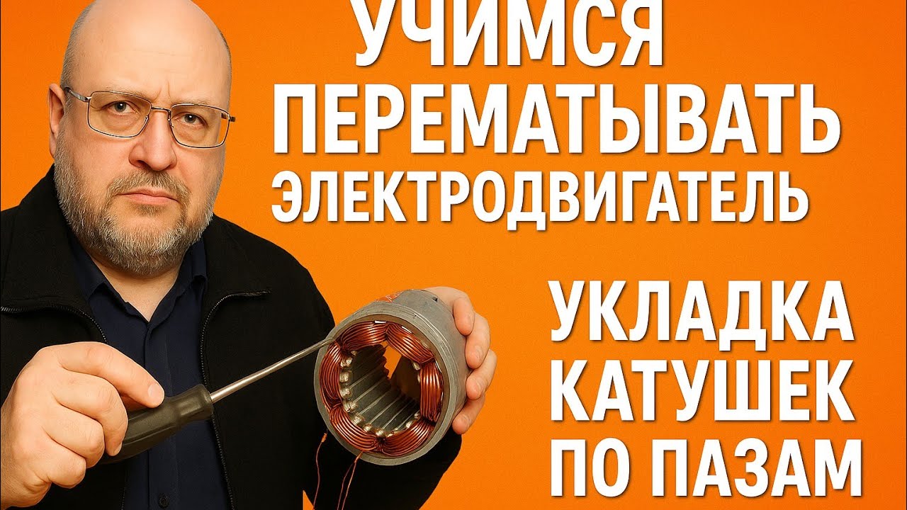 Учимся перематывать электродвигатель.Укладка катушек по шагам 