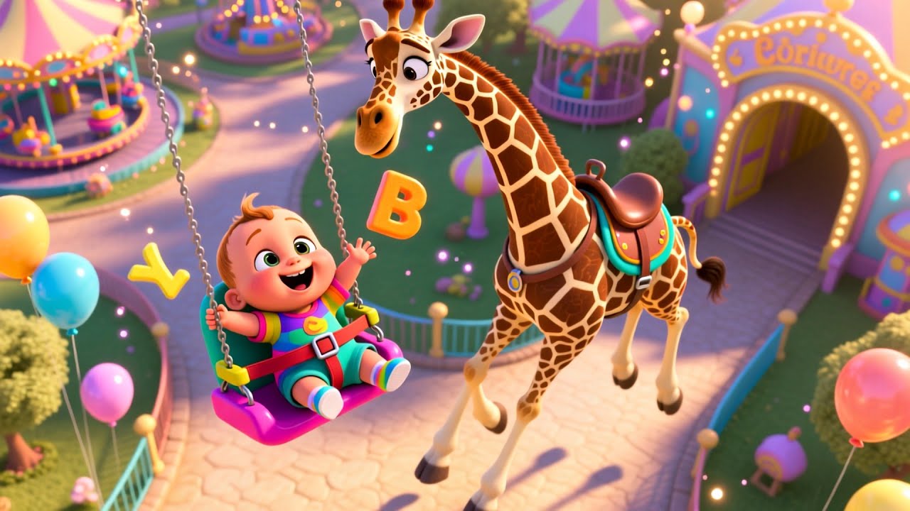 Giraffe Rides the Roller Coaster 🎢🦒 Fun Animal & Ride Song for Kids | Playful Learning Adventure