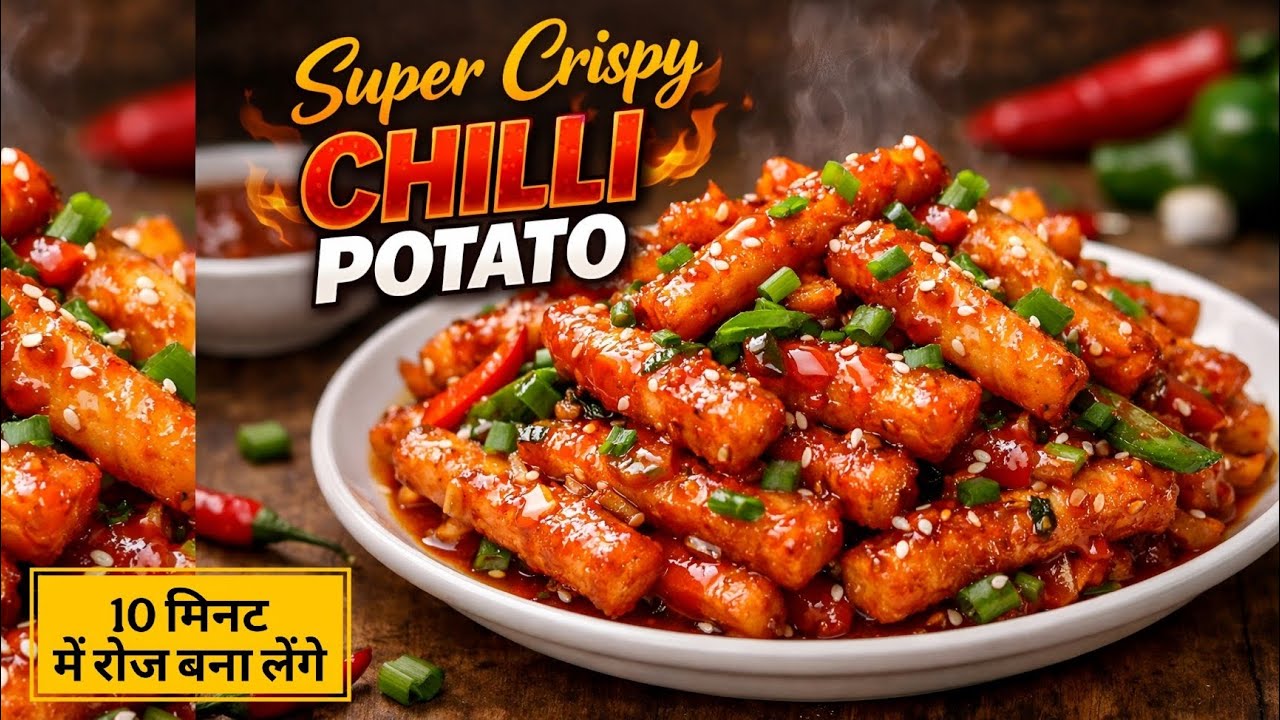 Crispy Chilli Potato Recipe 🍟 | Street Style चिली पोटैटो घर पर | Restaurant Taste #chillipotato 