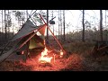 Solo wild camping in remote northern wilderness  bushcraft  rain  vintage canvas  shelter