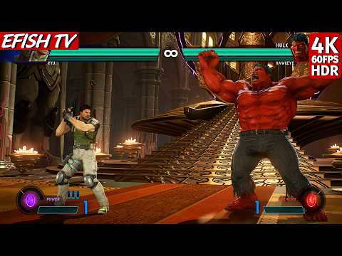 Chris & Ryu vs Red Hulk & Hawkeye (Hardest AI) - Marvel vs Capcom: Infinite