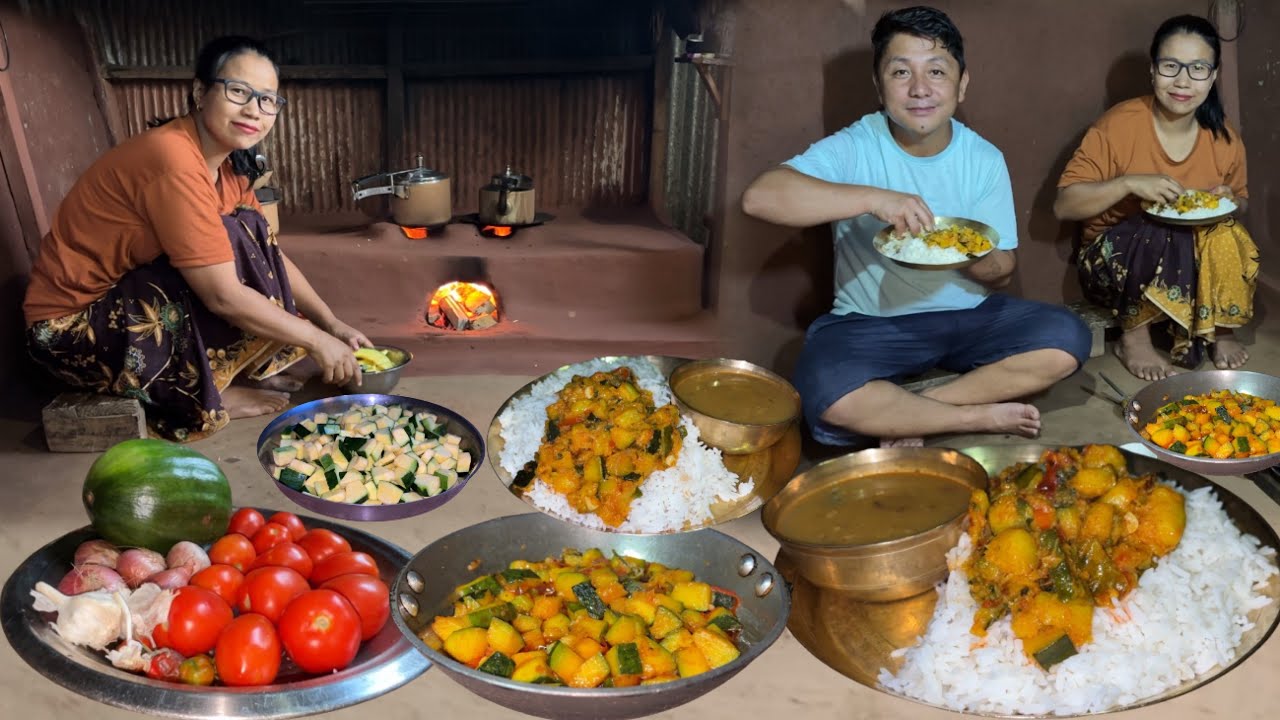 Nepali village recipe - Yellow Pumpkin Sabzi Recipe, Dal & Rice Cooking ...
