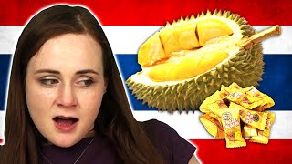 Irish People Try Thai Snacks (DURIAN Candy!)