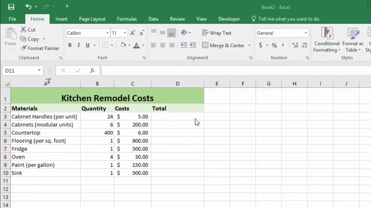 How to create formulas to quickly calculate costs in excel? - YouTube