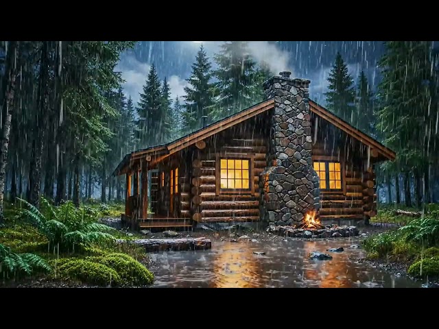 ASMR Rainy Evening in Cozy Cabin | Soothing Forest Ambience