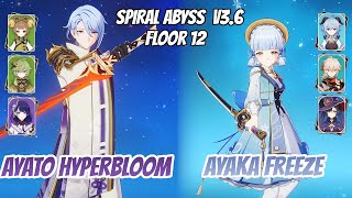 Ayato Hyperbloom & Ayaka Freeze w/ Ganyu Abyss v3.6 Floor 12 (9 Stars) | Genshin Impact