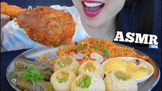 ASMR EATING LAMB SHANK BIRYANI + PANI PURI + VINE LEAVES (EATING SOUNDS) NO TALKING | SAS-ASMR