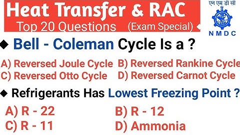 NMDC Model Paper 2021 || Top 20 Heat Transfer, Refrigeration And Air Condition Objective Questions