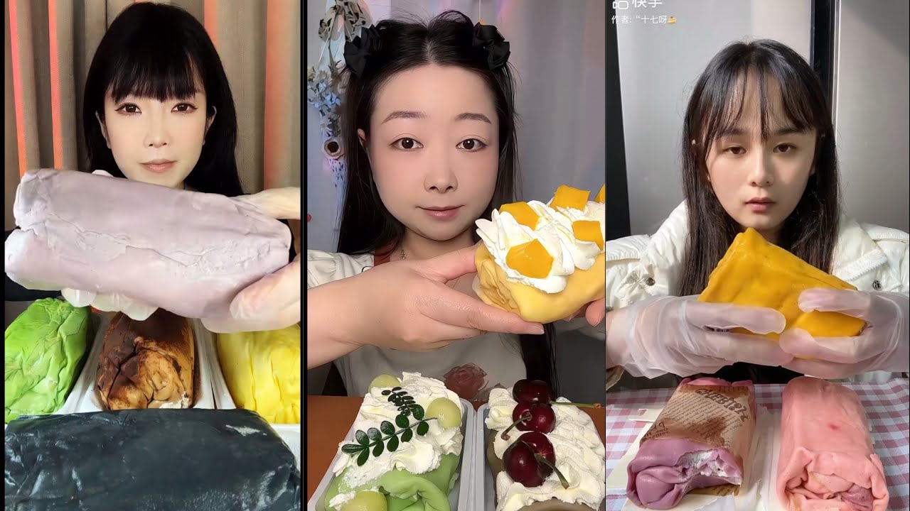 ASMR Eating Towel Roll Crepe Desserts 먹방 | 饮食表演 | การแสดงการกิน| 食事ショー