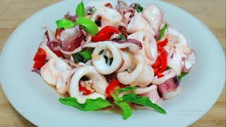 ឆាមឹកម្រះព្រៅ | How to  Fry Squid with Holy Basil | វិធីធ្វើម្ហូប