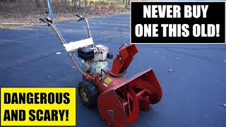 One dangerous vintage snow blower *don't buy one of these old machines*