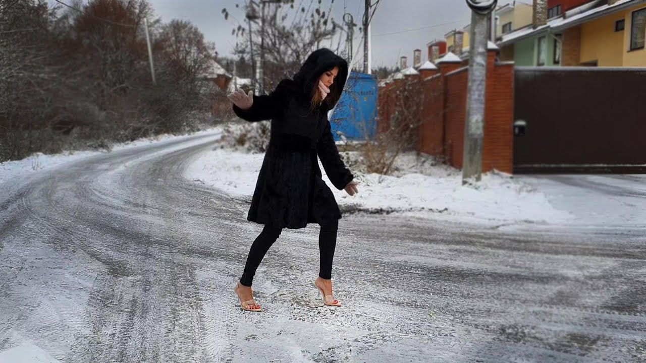 High Heels Mules on Slippy Ice, High Heels Mules on Ice, Girl in Heels on Slippy ICE (# 907)