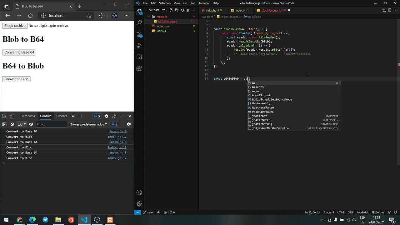 Convertir archivo (blob) a base64 y viceversa con JavaScript puro pt1