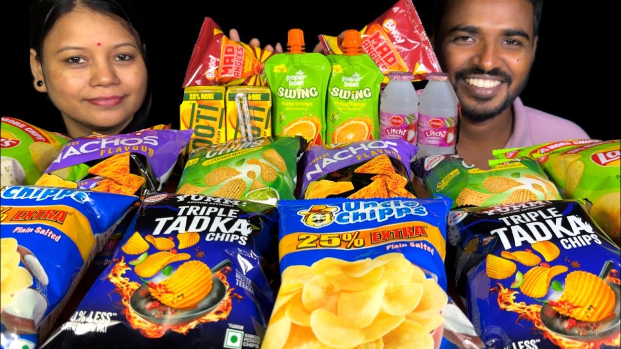 Different Types of Chips & Juice Eating Challenge