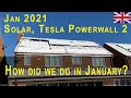 Solar PV, Tesla Powerwall 2 performance, January 2021 in UK