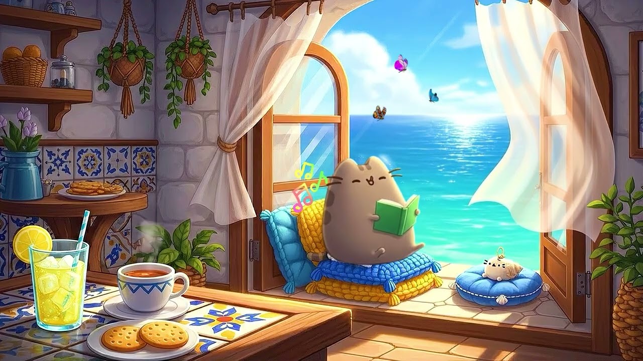Pusheen Opens the Windows to the Sea 🌊 Warm Chillhop Beats for Relaxed Focus