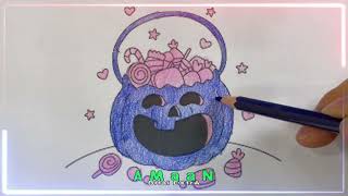 Instructions for coloring a picture of a purple pumpkin handbag