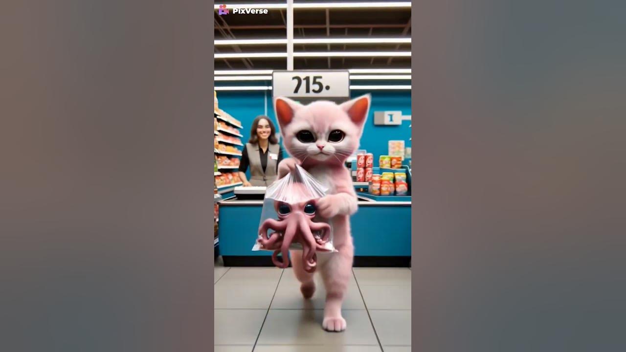 Pink Cat Buys an Octopus for a Little Girl 🐙💖 #cat #shorts