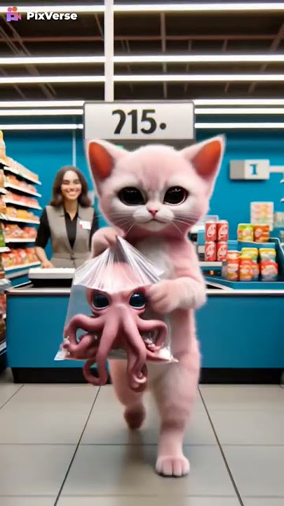 Pink Cat Buys an Octopus for a Little Girl 🐙💖 #cat #shorts
