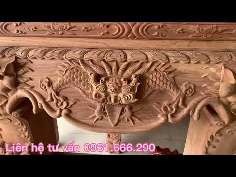 Video Mẫu sập thờ tứ linh chân 24 gỗ gụ lào - youtube