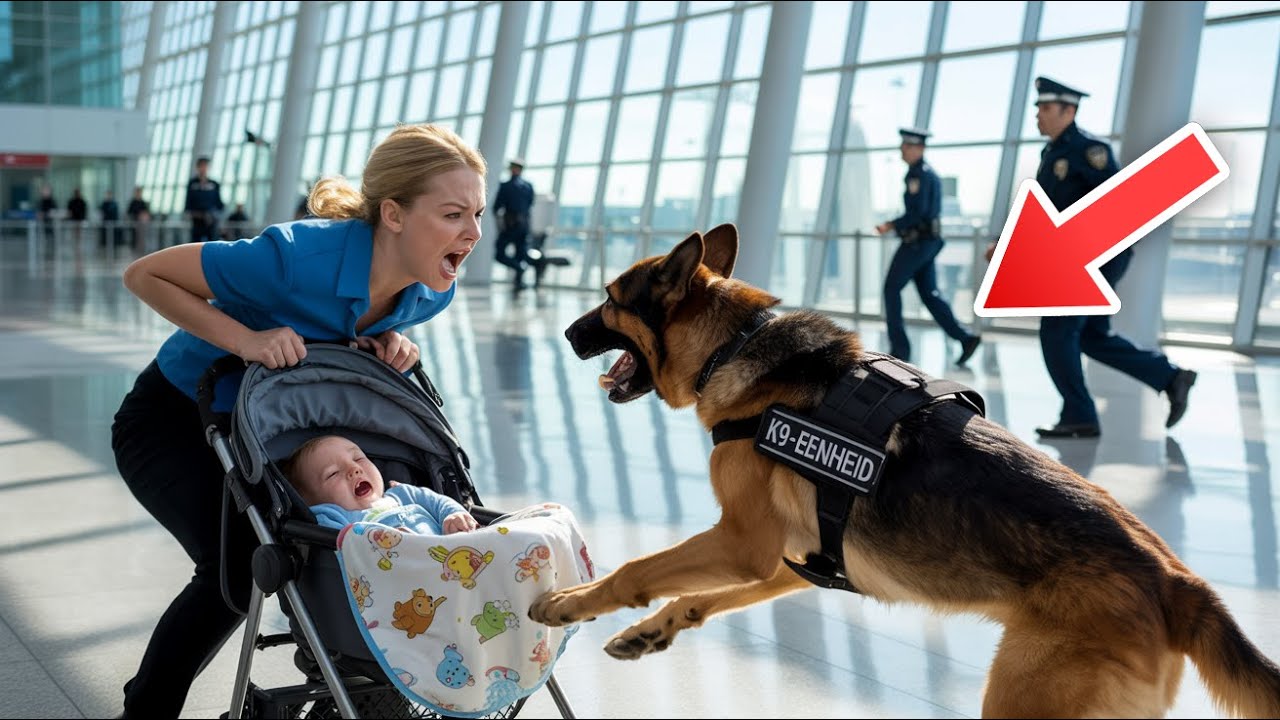 Politiehond springt in kinderwagen op vliegveld — wat eruit valt laat agenten rennen!