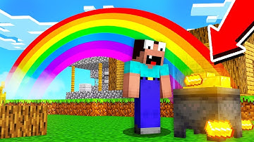 Minecraft NOOB vs PRO: NOOB FOUND TREASURE AT THE END OF RAINBOW IN VILLAGE! 100% TROLLING VILLAGER