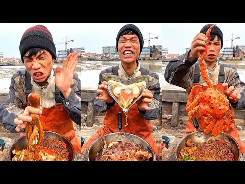 Fishermen eating seafood dinners are too delicious 666 help you stir-fry seafood to broadcast live二五