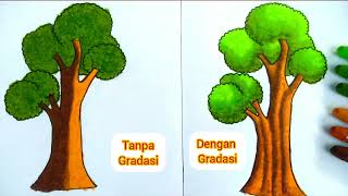 Cara Mewarnai pohon Dengan Crayon Menggunakan Teknik Gradasi yang benar