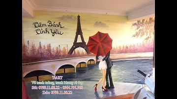 Vẽ tranh tường phố Paris cho quán cafe, bánh ngọt tại Tây Hồ, Hà Nội – Vẽ tranh tường Hà Nội rẻ đẹp