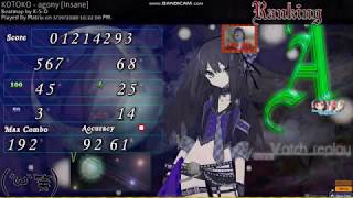 Matrix Kotoko - Agony Insane Dthrnf 92.61% A Rank Clear Wtf 14Miss Cs 9.1 Od11 Ar11